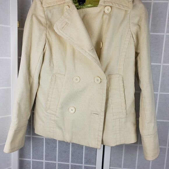 Gap Corduroy Off White Pea Coat Size Medium - Picture 2 of 8
